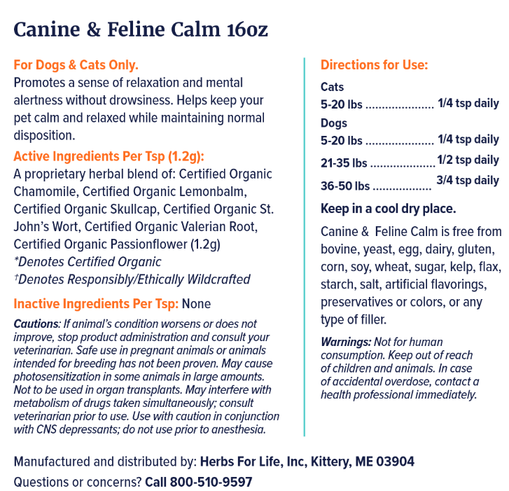 Canine & Feline Calm – Organic Anxiety Support for Dogs & Cats