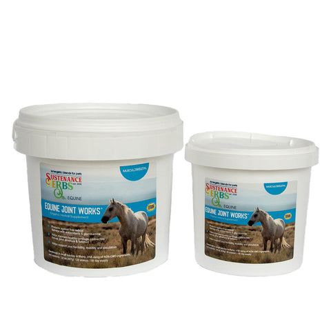 2 tubs of sustenance herbs for pets equine joint works, an all natural non-gmo organic herbal for joint health in horses