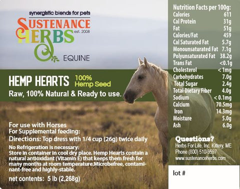 label for sustenance herbs for pets hemp heart seeds for horses, 100% hemp seeds raw and ready to use