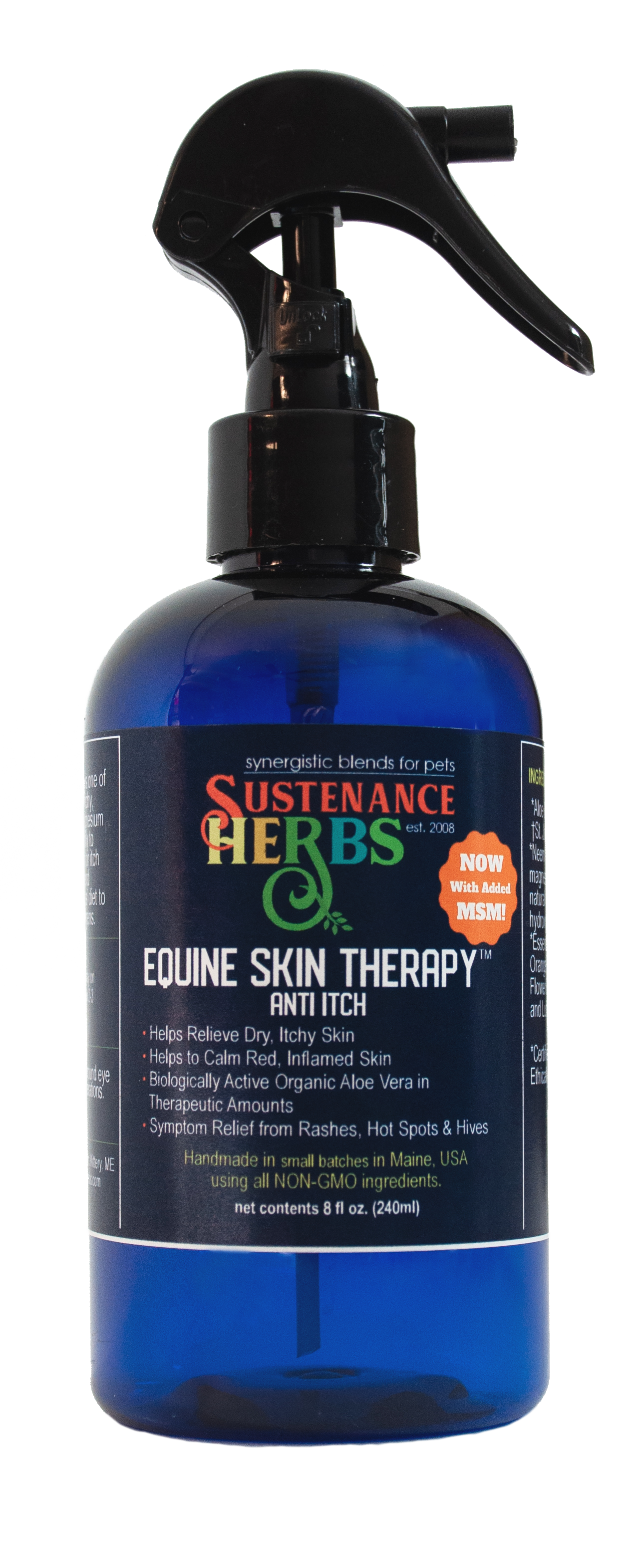 8 oz. pump bottle of sustenance herbs for pets equine skin therapy, anti itch formula for horses